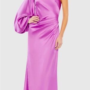 Ieena for Mac Duggal Purple Satin Puff Sleeve Gown